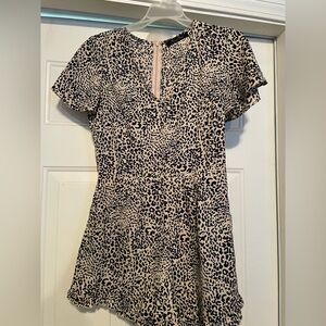 Honey Punch Animal Print Romper in Cream and Navy